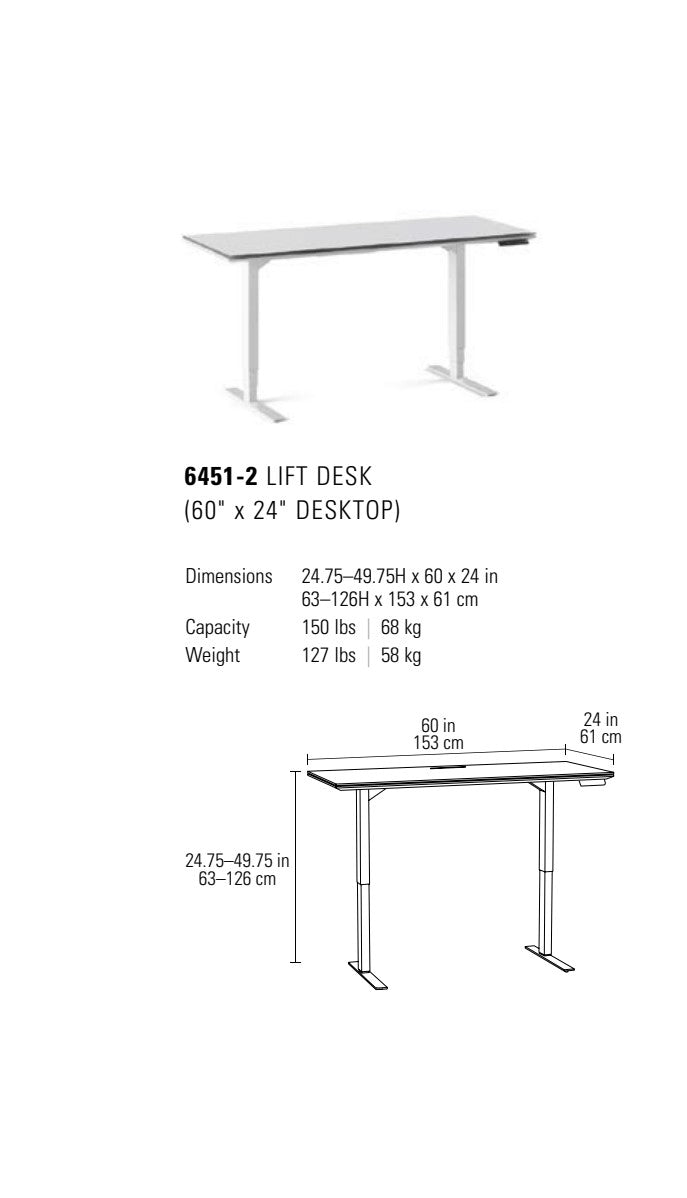 BDI Centro 6451-2 Height Adjustable Lift Standing Desk (White) - Image 6