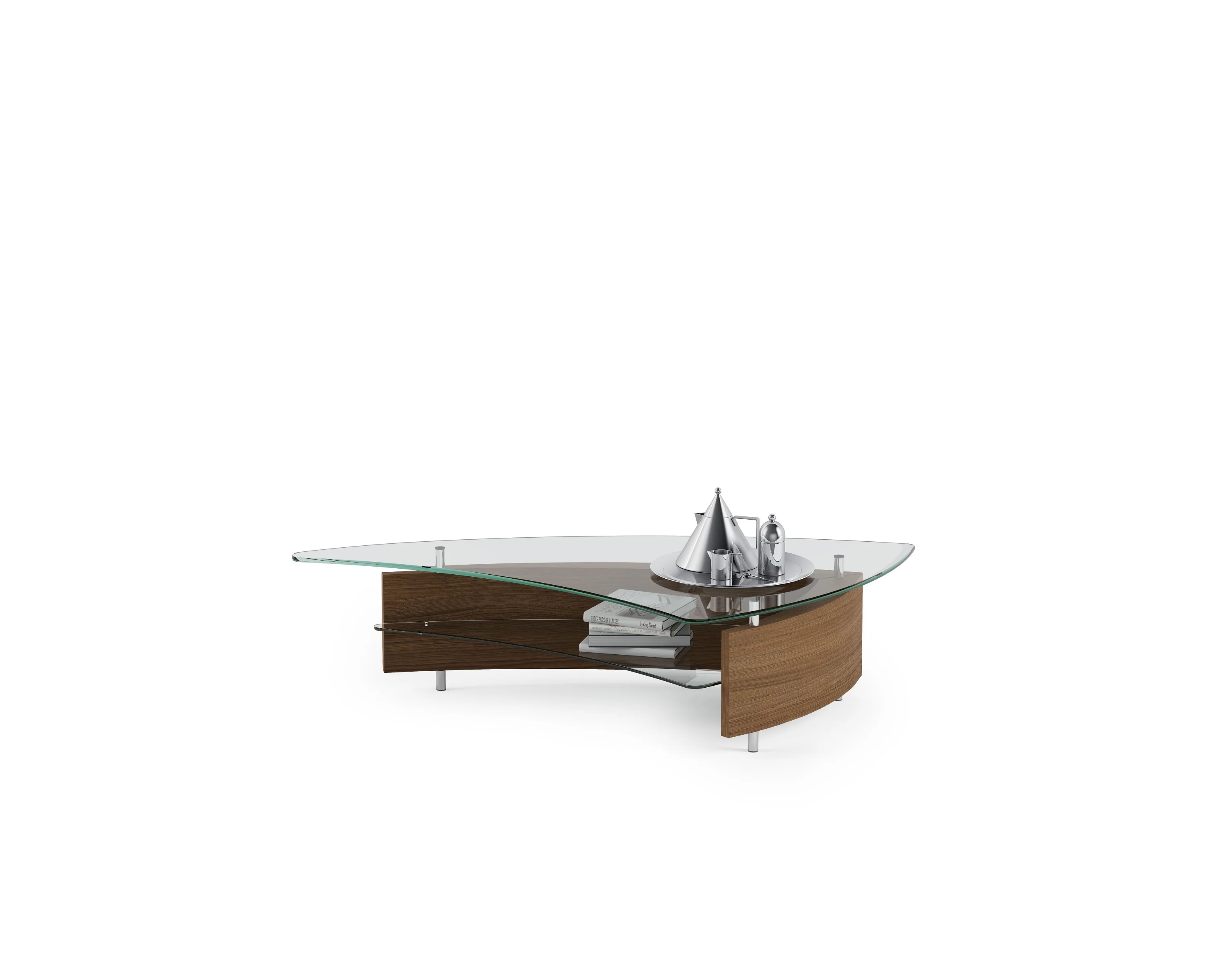 BDI Fin 1106 Modern Glass Coffee Table (Natural Walnut) - Image 4