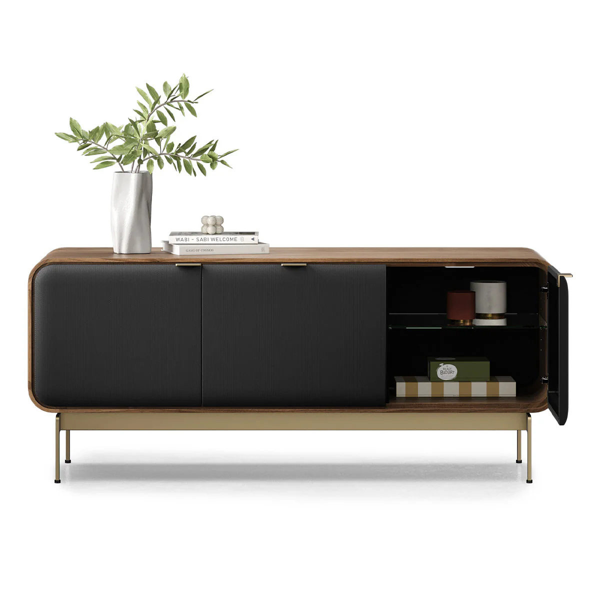 BDI Plume 8077 Triple Wide Media + Storage Cabinet (Natural Walnut, Bronze) - Image 5