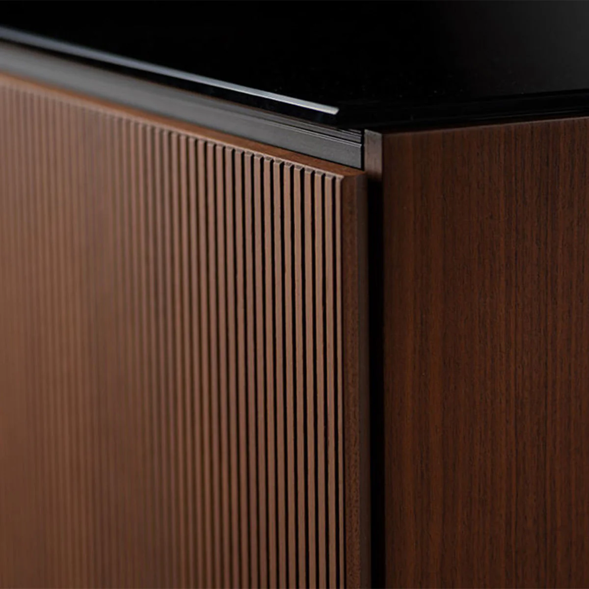 Salamander Chameleon Manhattan 221 Twin AV Cabinet (Medium Walnut Doors, Black Glass Top) - Image 2