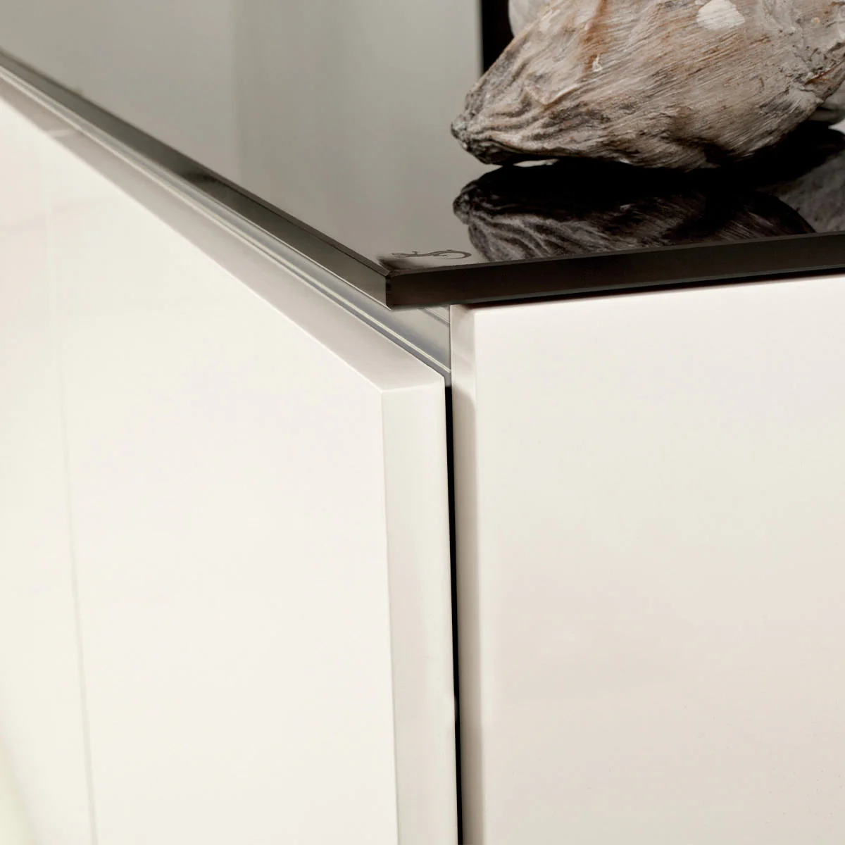 Salamander Chameleon Miami 329 Twin Cabinet (High Gloss White with Black Glass Top) - Image 2
